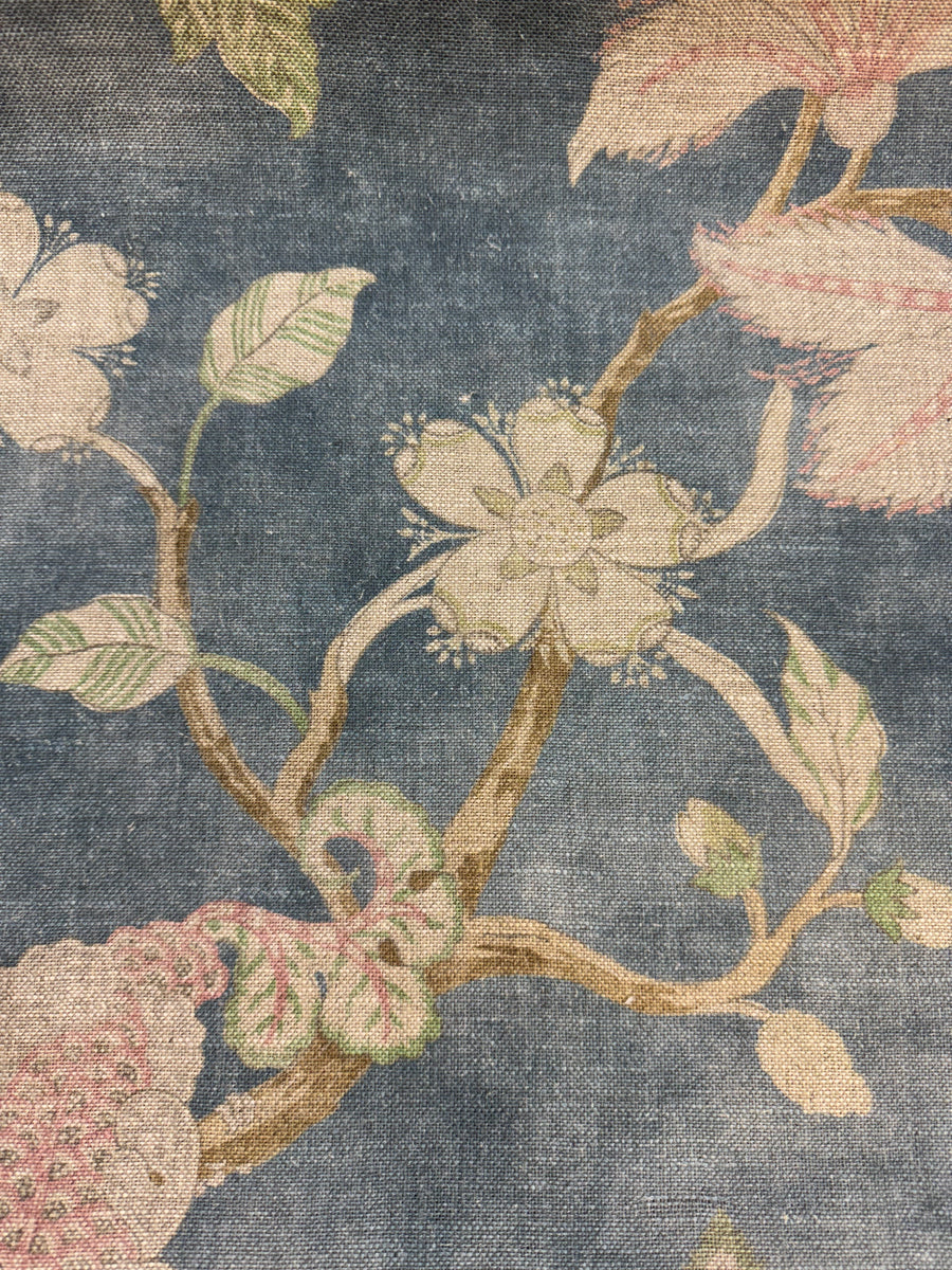 blue, pink, green, floral, English linen, drapery, upholstery, fabric by the yard