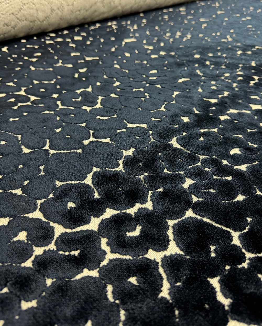 navy, black, cheetah print, velvet, upholstery fabric by the yard