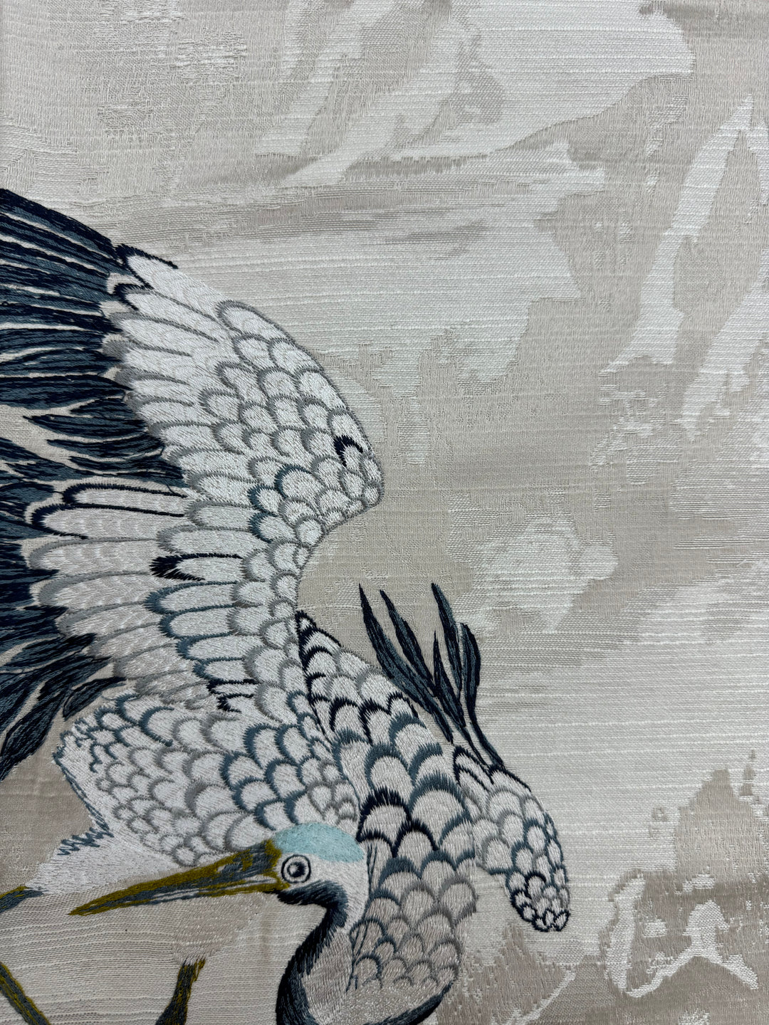 jacquard, blue, embroidered, blue, birds, fabric by the yard