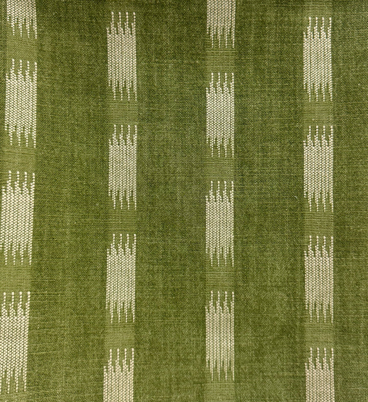 green embroidered striped fabric by the yard
