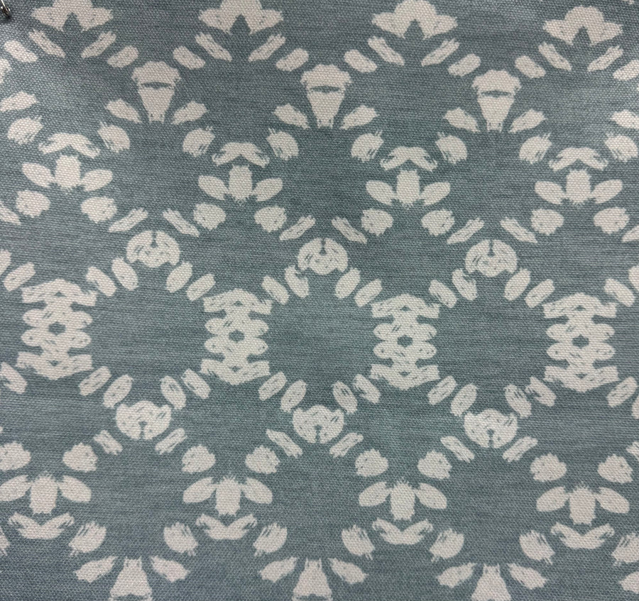floral geometric blue and white drapery fabric