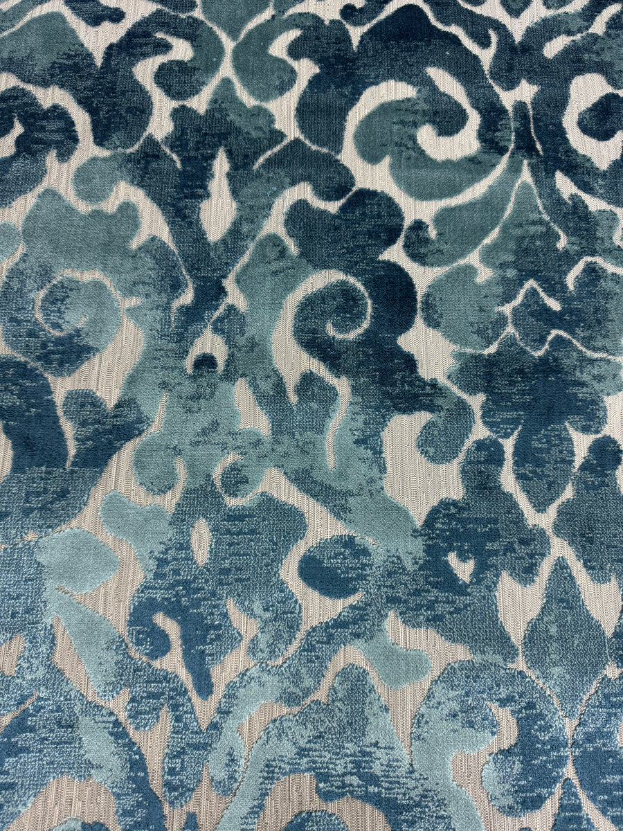 blue, velvet, abstract, upholstery, drapery fabric by the yard