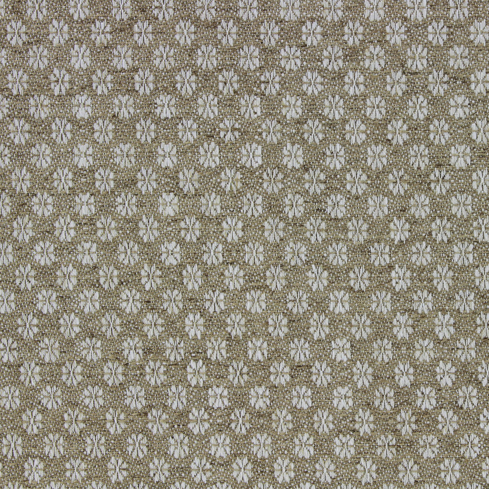 Patterned fabric with small white flowers on a beige background