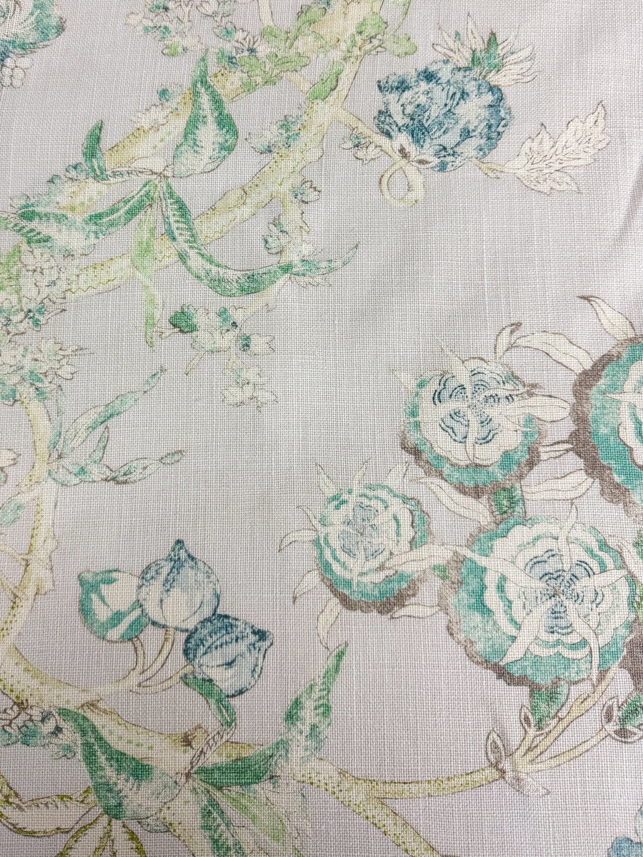 blue, green, ivory, floral, drapery, bedding, upholstery fabric by the yard