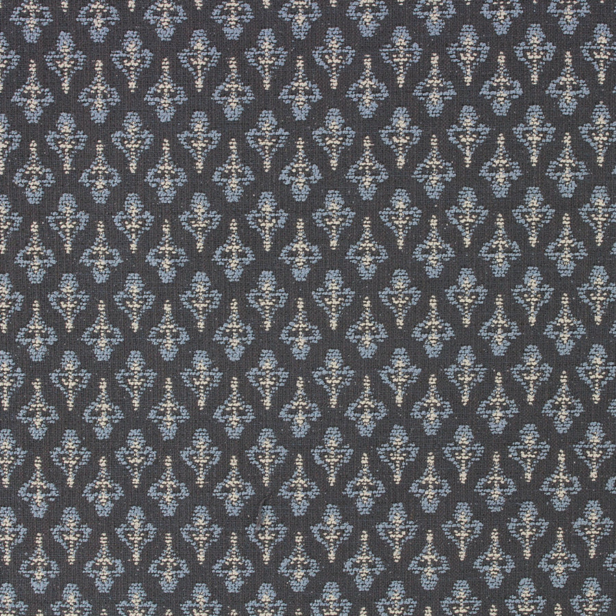 navy and blue embroidered fabric
