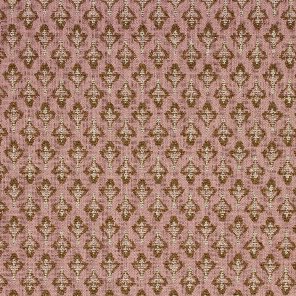 Patterned fabric with brown and beige design on a pink background