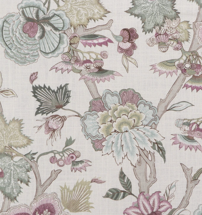 purple lavender and light blue floral fabric on cream basecloth