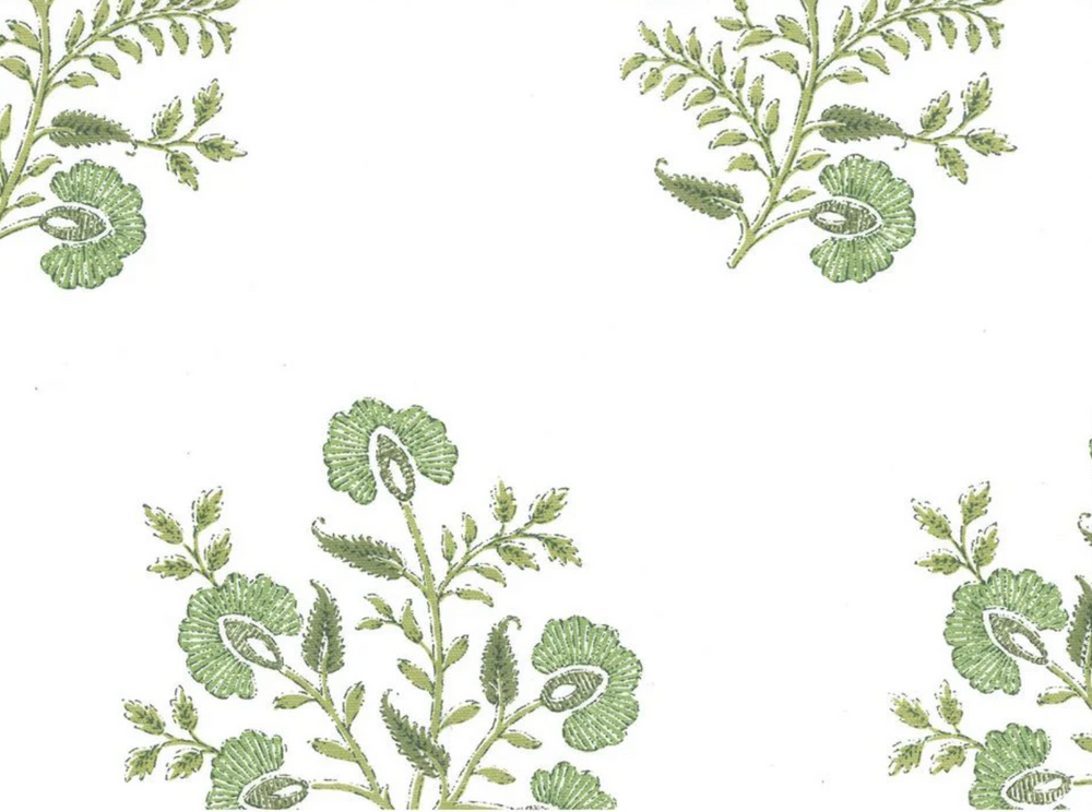 white and green floral cotton fabric by the yard
