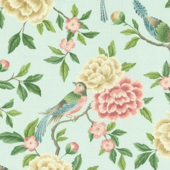 blue floral bird fabric with pink flowers 
