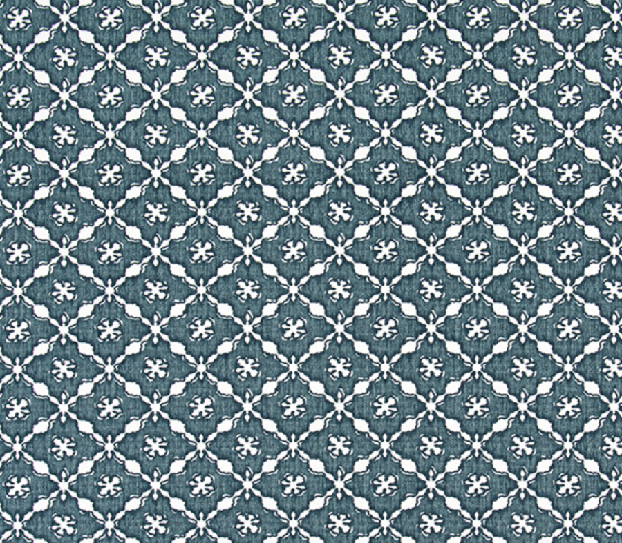 Blue fabric with white geometric pattern
