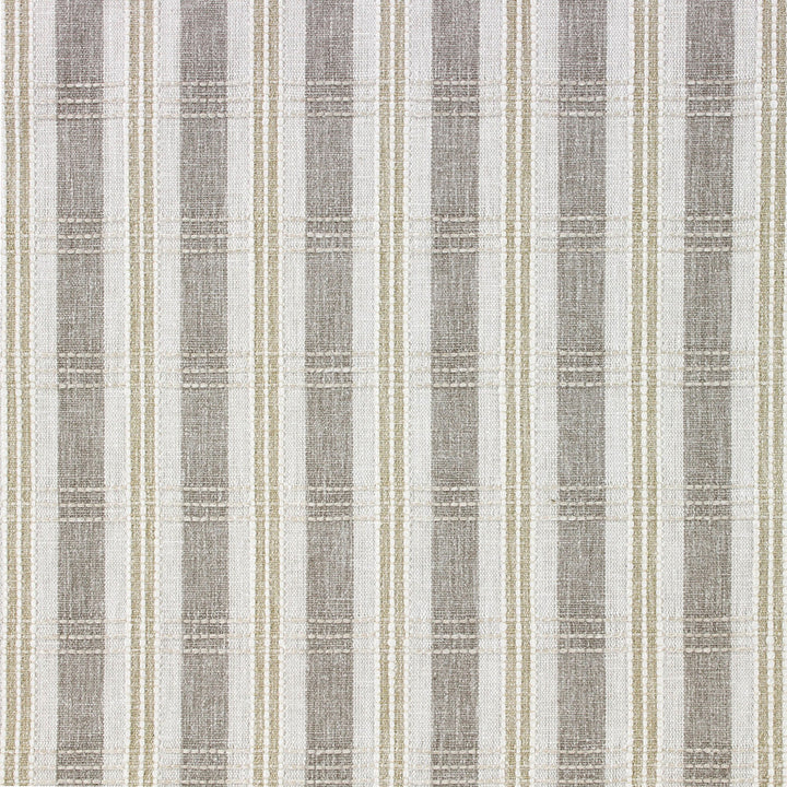 Textured fabric with horizontal stripes in gray, beige, and white on a white background