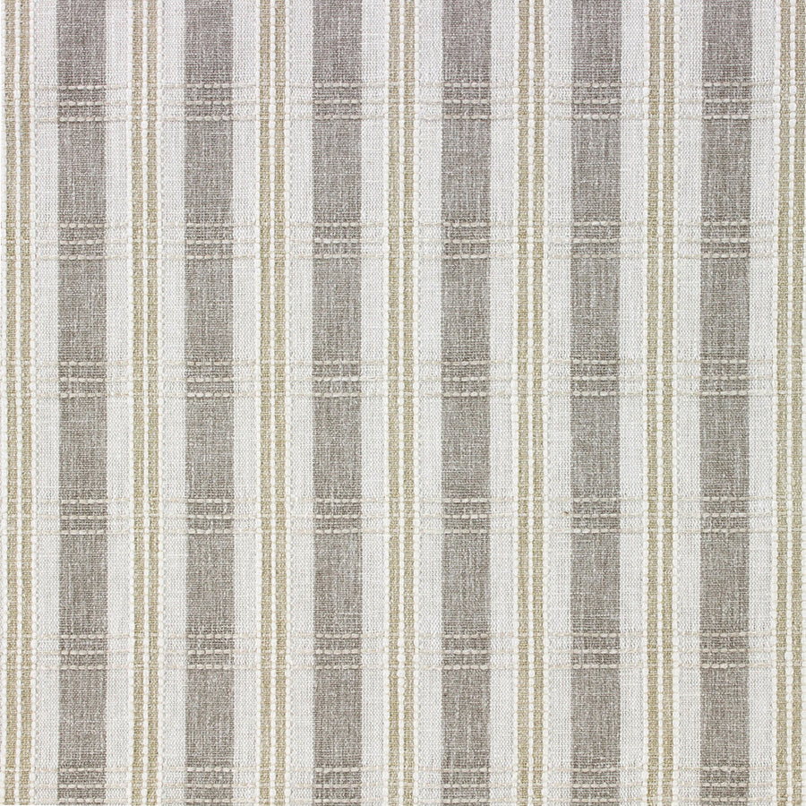 Textured fabric with horizontal stripes in gray, beige, and white on a white background