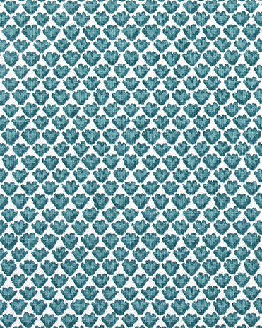 Teal heart pattern fabric swatch on a white background