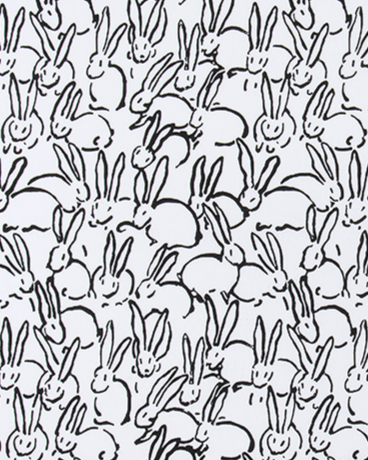 black, white, bunny, drapery, bedding, fabric by the yard, cotton