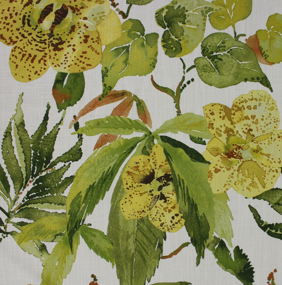yellow and green floral tropical drapery fabric by the yard