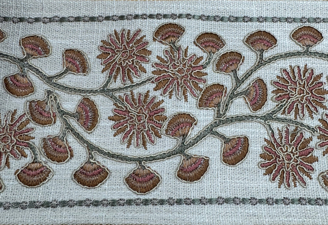 Decorative fabric trim with floral embroidery 