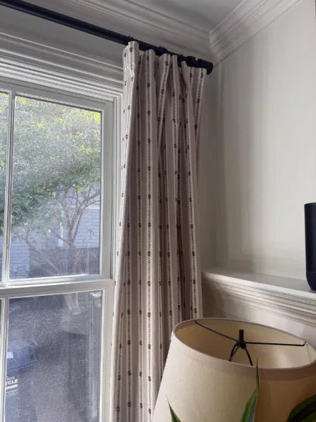 draperies in peek acorn brown striped fabric