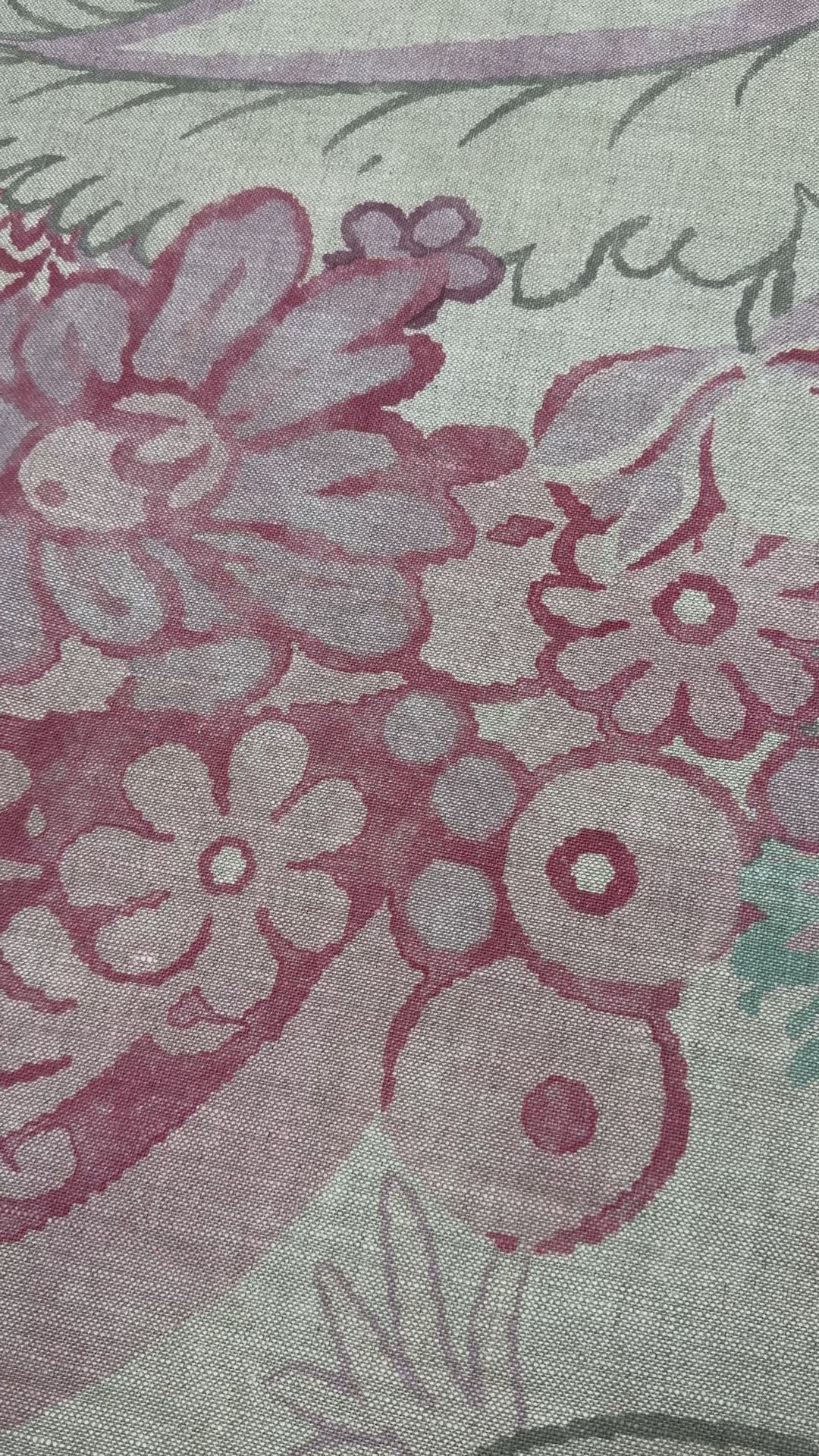 Acquitaine linen, blue, green, pink, purple, floral drapery, bedding, upholstery fabric by the yard