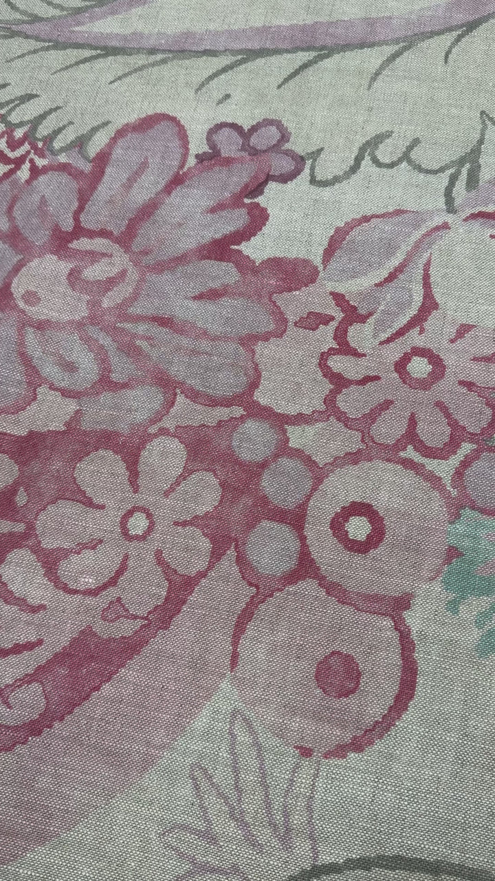 Acquitaine linen, blue, green, pink, purple, floral drapery, bedding, upholstery fabric by the yard