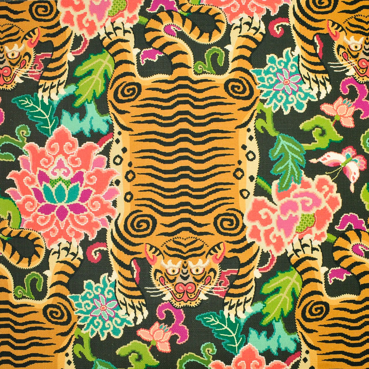 tiger fabric with multi-colored floral 
