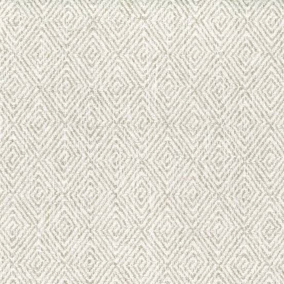 A close-up of a woven fabric featuring a repeating geometric diamond design in light gray and off-white.