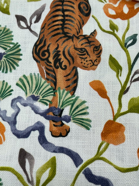 tiger, asian print, toile, floral, drapery and bedding fabric by the yard